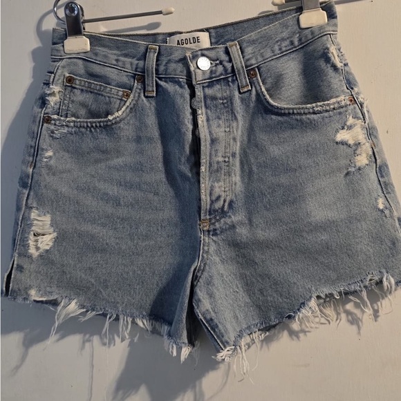 Agolde Distressed Blue Jean Shorts - Picture 3 of 12